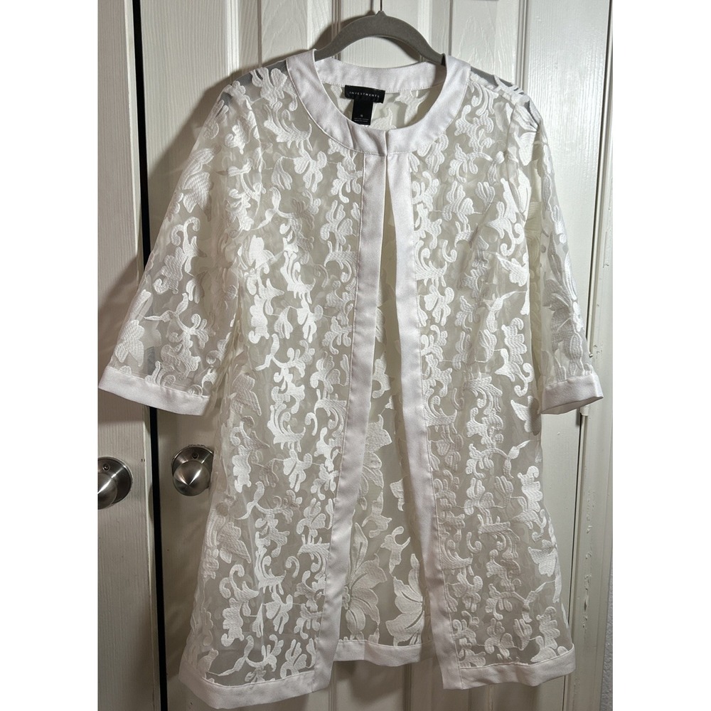 Investments Separates Womens Open‎ Front Lace Open Cardigan Size S White